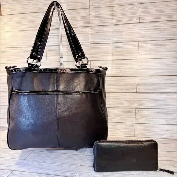 046-Coach:F14887 Laura Leather Tote Bag w/ Patten Leather Trim Bag & Wallet Set - Picture 2 of 11